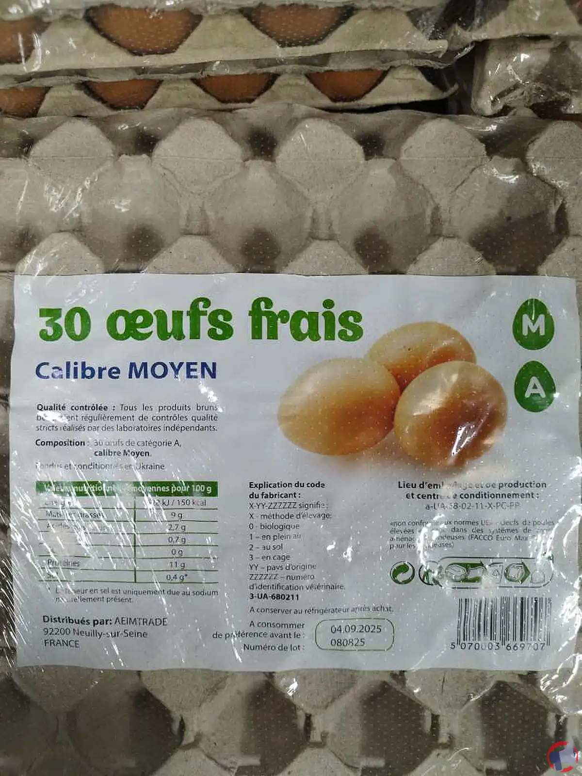 Rappel des 30 œufs frais calibre moyen