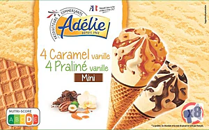 Rappel produit ADELIE MINI CONE VANILLE CARAMEL - VANILLE PRALINE 8x70mL ADELIE