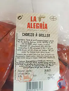 Rappel produit CHORIZO DOUX A GRILLER LA ALEGRIA