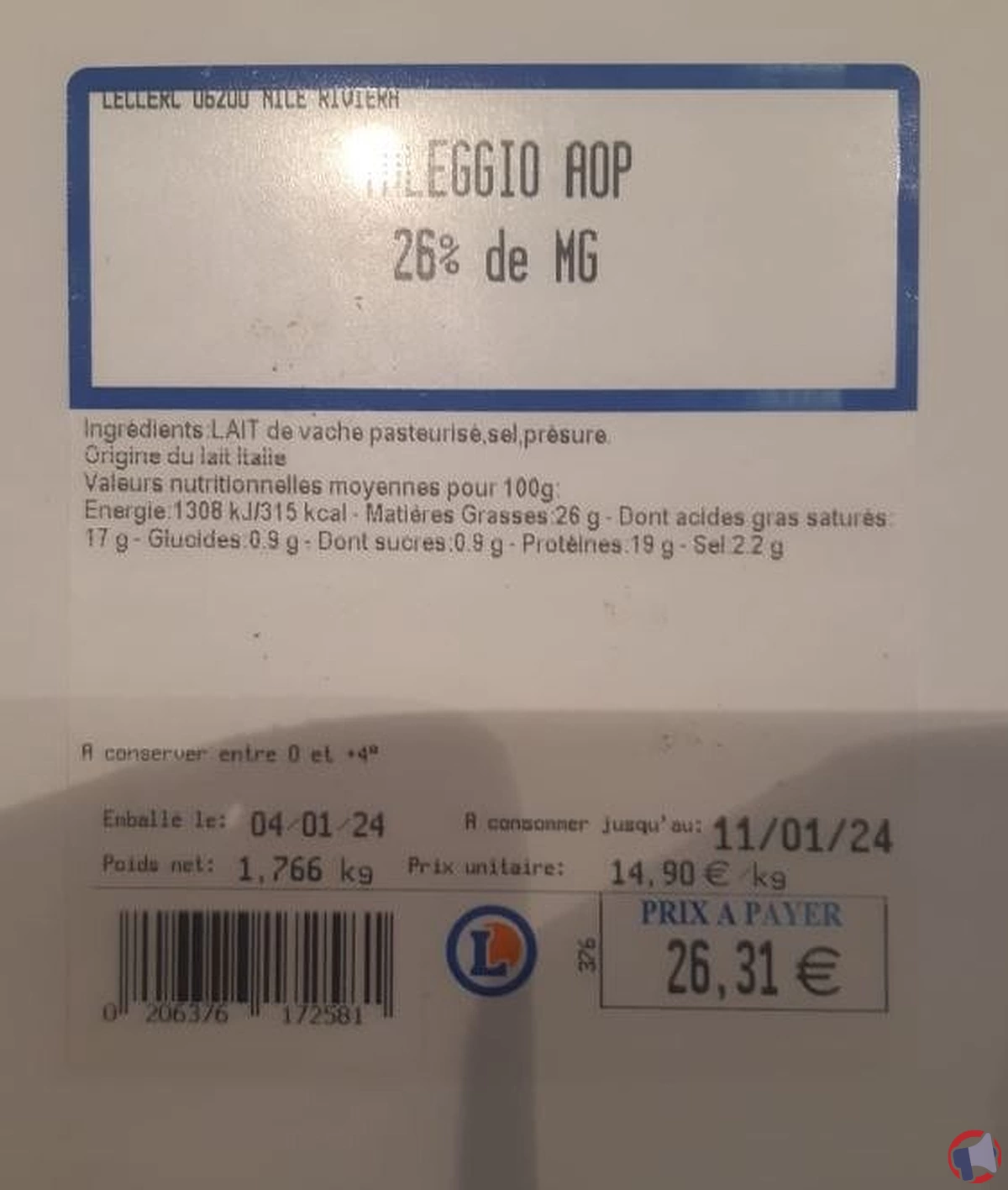 Rappel du fromage Taleggio AOP de la marque Ambrosi pour cause de listéria