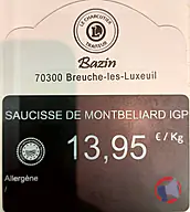 Rappel produit SAUCISSE DE MONTBELIARD IGP ANDRE BAZIN