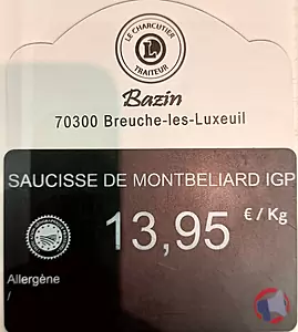 Rappel produit SAUCISSE DE MONTBELIARD IGP ANDRE BAZIN