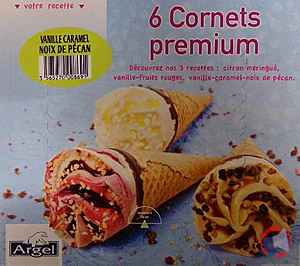 Rappel produit 6 CORNETS PREMIUM VANILLE CARAMEL NOIX DE PECAN ARGEL