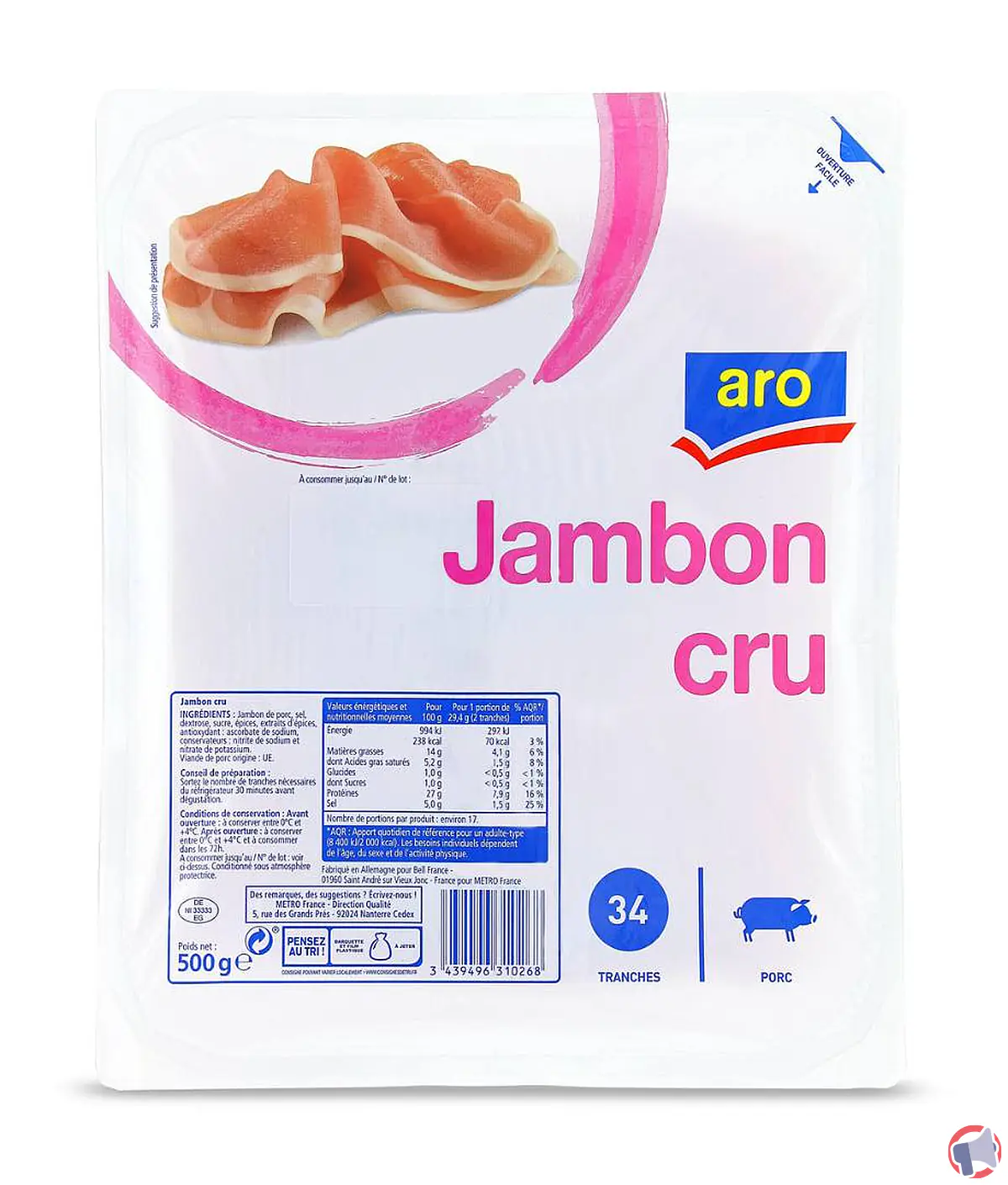 Rappel de jambon cru ARO : défaut de conditionnement détecté