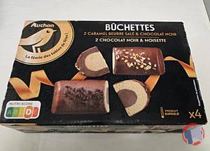 Rappel produit AUCHAN BUCHETTE NOISETTES CHOCO ET CHOCOLAT CARAMEL X4 310G AUCHAN