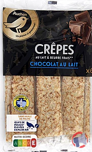 Rappel produit AUCHAN GOURMET CREPES AU LAIT ET AU BEURRE FRAIS FOURREES CHOCO LAIT X6 180G AUCHAN