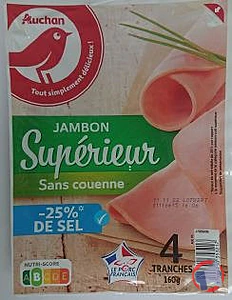 Rappel produit AUCHAN JAMBON SUPERIEUR DECOUENNE DEGRAISSE 4 TRANCHES AUCHAN