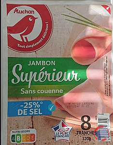 Rappel produit AUCHAN JAMBON SUPERIEUR DECOUENNE DEGRAISSE 8 TRANCHES AUCHAN