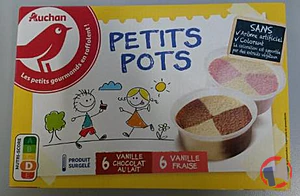 Rappel produit AUCHAN KIDS - RIK ET ROK POTS VANILLE FRAISE ET VANILLE CHOCOLAT 60ML X12 AUCHAN