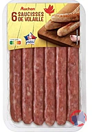 Rappel produit BARQUETTE 6 SAUCISSE VOLAILLE NATURE AUCHAN (photo numéro 1)