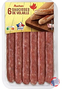 Rappel produit BARQUETTE 6 SAUCISSE VOLAILLE NATURE AUCHAN
