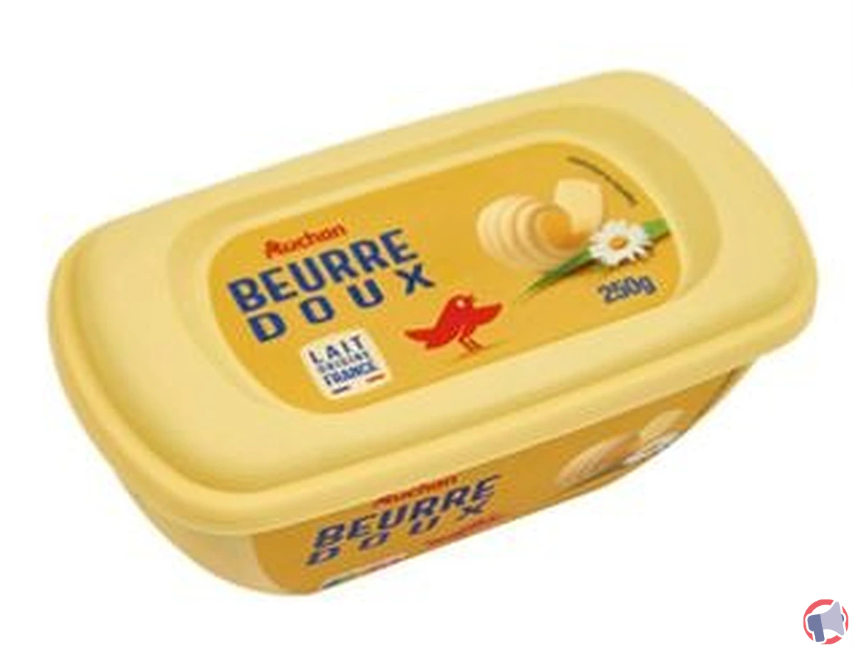 Rappel de produit : beurre barquette doux 250g de la marque Auchan