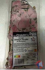 Rappel produit VERITABLE JAMBON PERSILLE DE BOURGOGNE AUCHAN LE CHARCUTIER AUCHAN LE CHARCUTIER