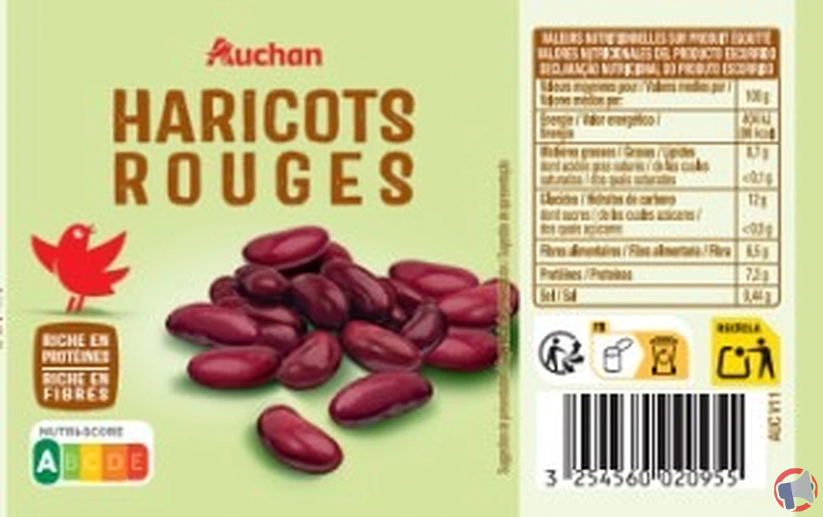 Rappel produit : Auchan haricots rouges 265 g (vente en France)