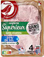 Rappel produit JAMBON CUIT SUPERIEUR DECOUENNE DEGRAISSE A TENEUR REDUITE EN SEL -25% - CONSERVATIONS SANS NITRITE AUCHAN