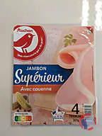 Rappel produit JAMBON SUPERIEUR AVEC COUENNE 4 TRANCHES 160 G AUCHAN (photo numéro 1)