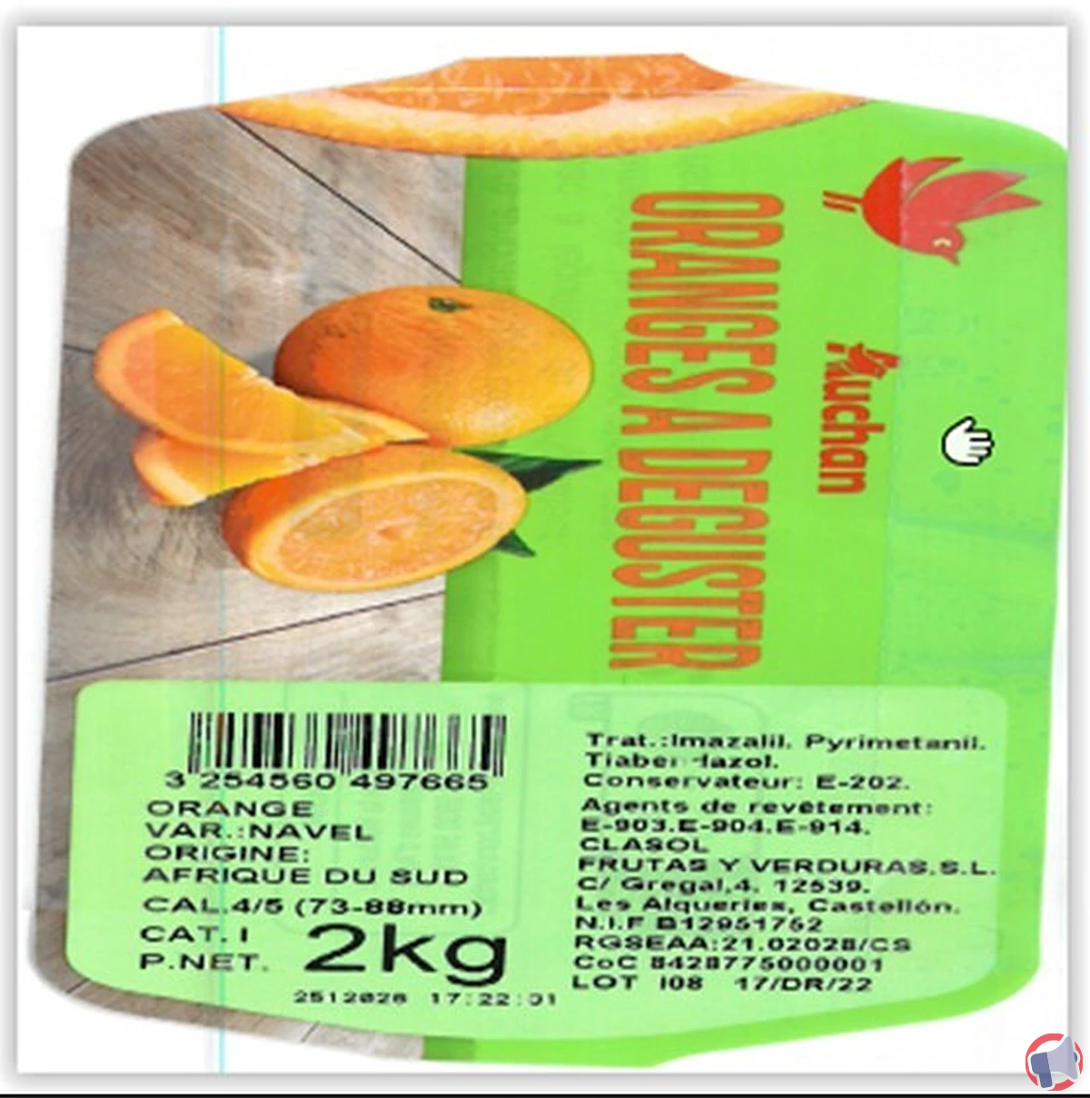 Rappel produit : Auchan oranges « déguster » (2 kg) — ne les consommez pas avant vérification