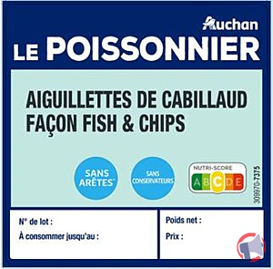 Rappel produit Aiguillettes de cabillaud façon fish and chips 210g Auchan Le Poissonnier