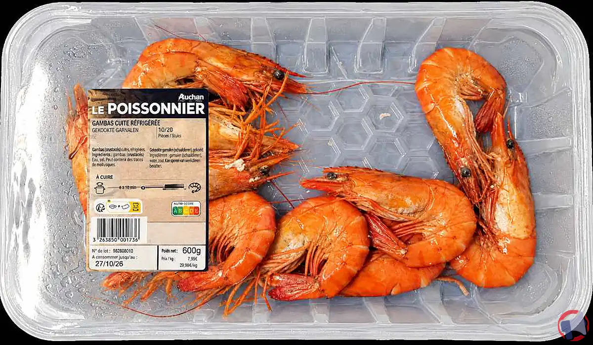 Rappel produit Auchan Poissonnier: crevette entière cuite réfrigérée