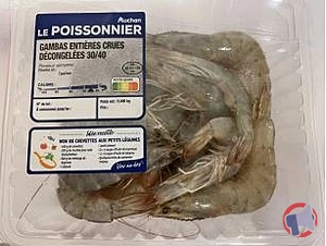 Rappel produit Gambas entières crues décongelées Auchan Le Poissonnier Auchan Le Poissonnier