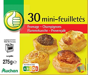 Rappel produit MINI FEUILLETES POUCE x30 - 275 g AUCHAN Pouce