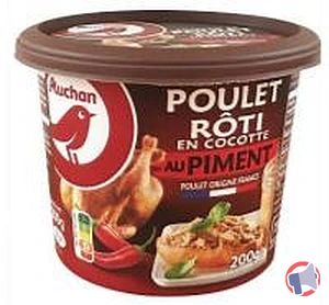Rappel produit RILLETTES DE POULET RÔTI EN COCOTTE AU PIMENT AUCHAN – 200g AUCHAN