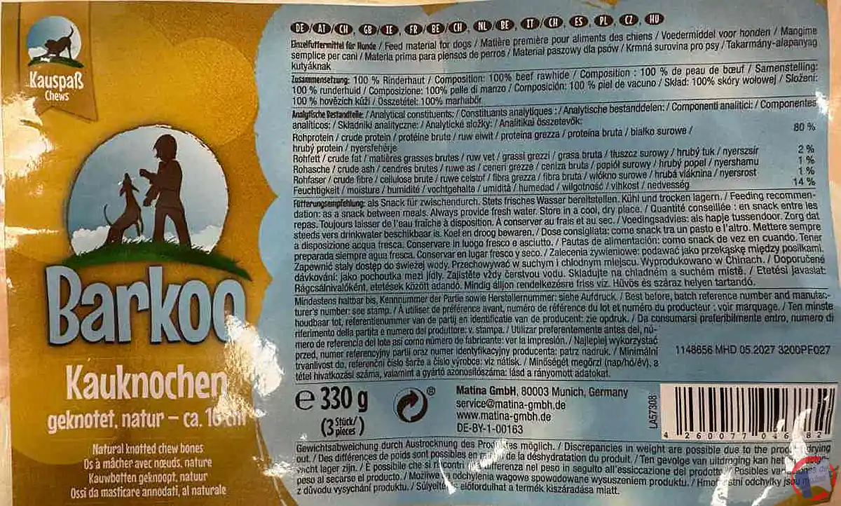 Rappel de produit : os à mâcher Barkoo