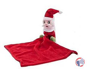 Rappel produit PELUCHE PERE NOEL ROUGE ET BLANC AVEC BOTTES VERTES TENANT DANS SES MAINS UN DOUDOU ROUGE BE HAPPY /SARL JOURDAIN