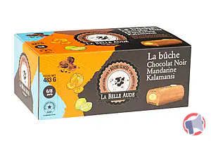 Rappel produit La Bûche Chocolat Noir-Mandarine Kalamansi, La Bûche Chocolat-Noisette Pralinée, La Bûche Marron Vanille. LA BELLE AUDE