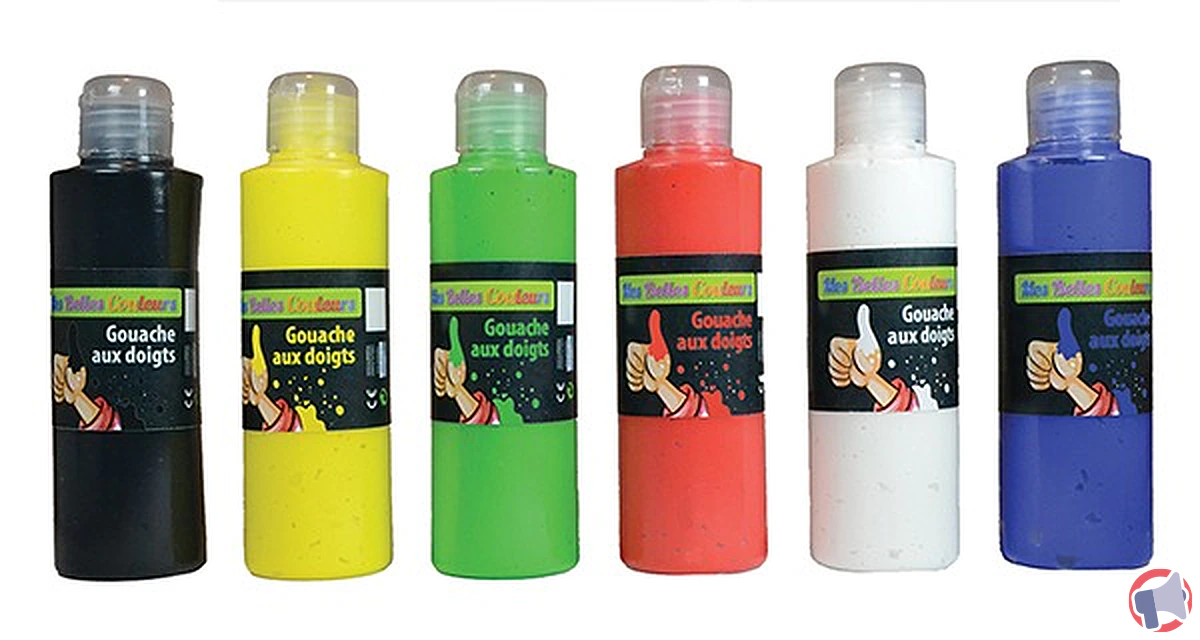 Rappel de produit : lot de 6 flacons de gouache au doigt couleurs classiques de la marque Mes Belles Couleurs
