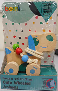 Rappel produit Jouets en bois à tirer "Cute wheeled animals" BEMI