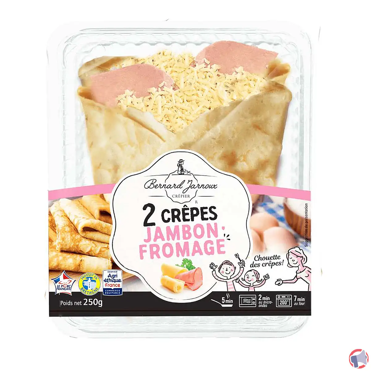 Rappel de produit : 2 crêpes jambon fromage de la marque Bernard Jarnoux Crêpier