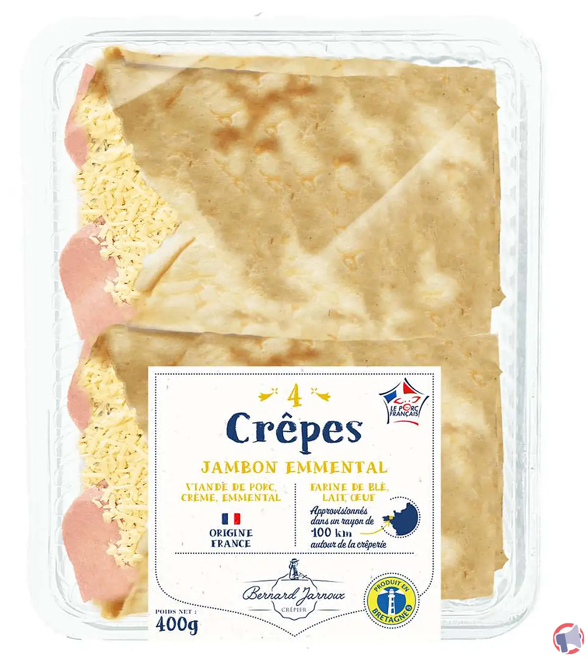 Rappel de produit : 4 crêpes jambon emmental de la marque Bernard Jarnoux Crêpier