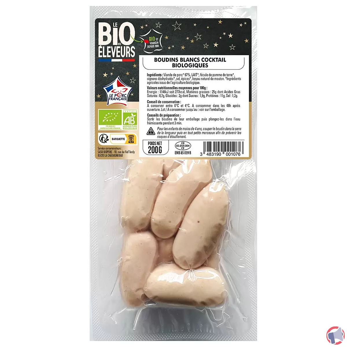Rappel de boudins blancs cocktail biologiques de la marque Le Bio des Eleveurs pour risque de listeria