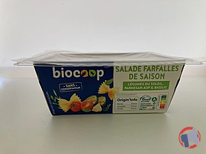 Rappel produit Salade farfalles de saison, légumes du soleil , parmesan Aop & basilic BIOCOOP