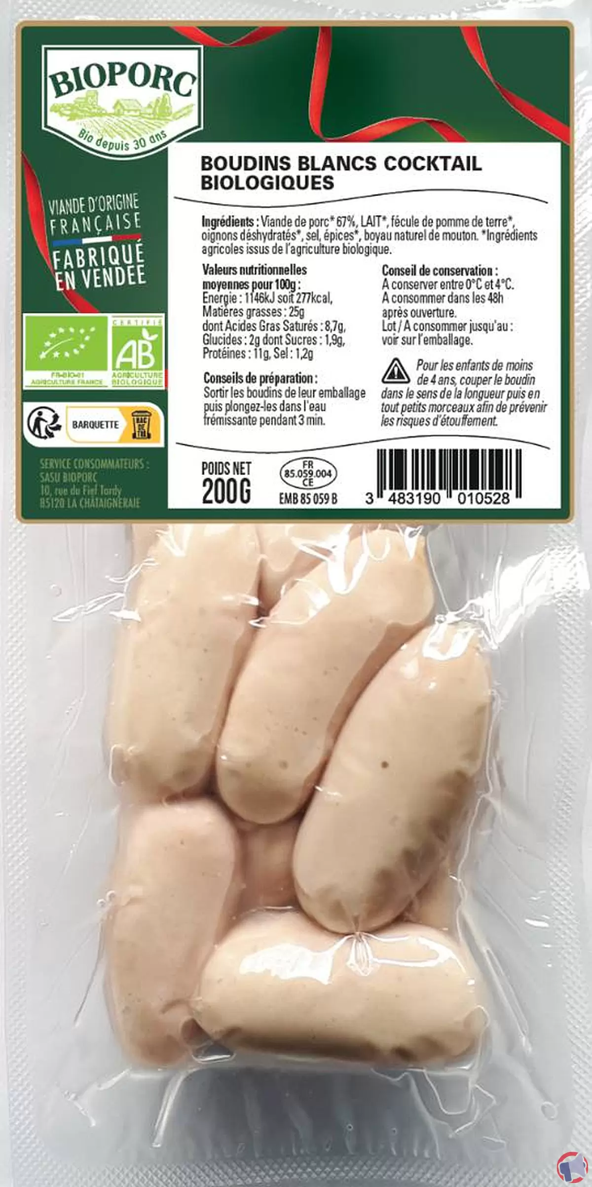 Rappel de produit : Boudins blancs cocktail Biologiques de la marque Bioporc