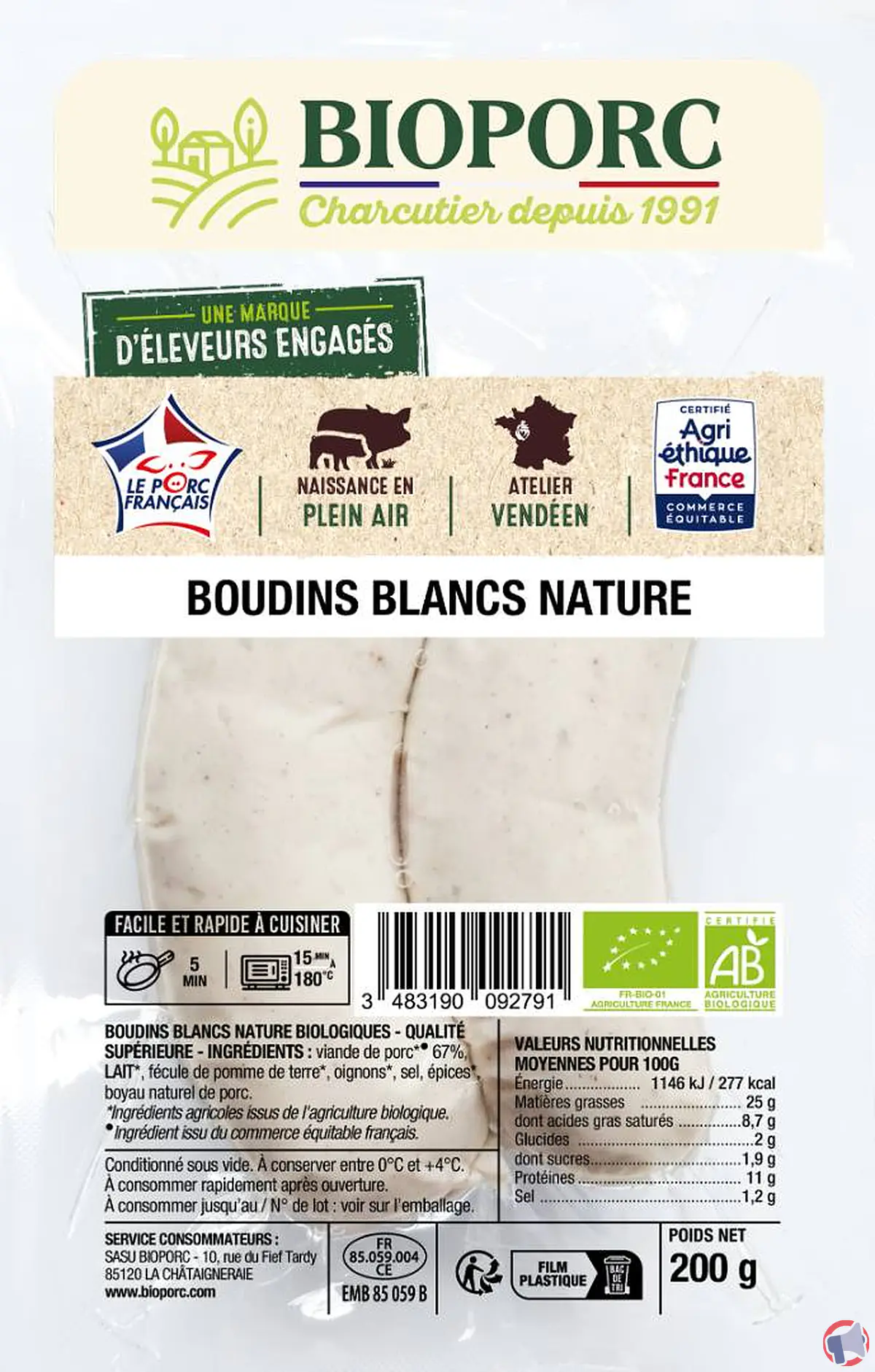 Rappel produit : bioporc boudins blancs nature