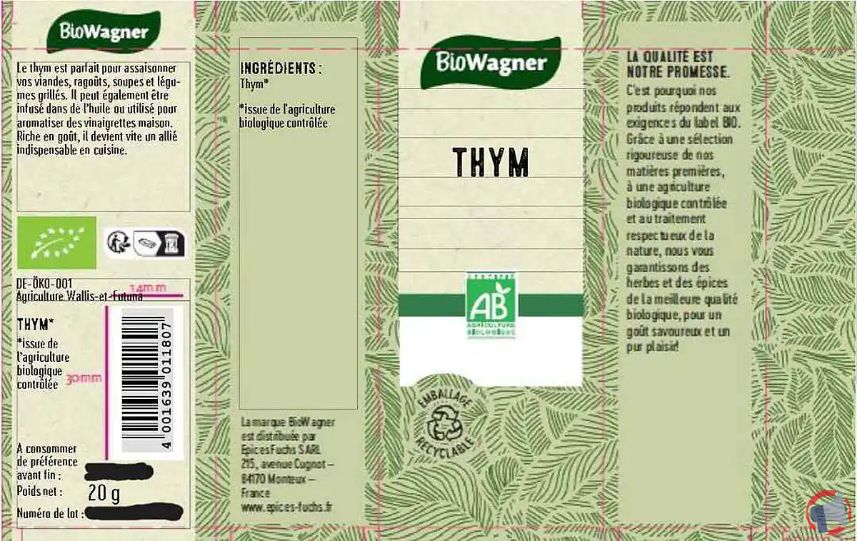 Rappel du produit biowagner thym biowagner 25g : informations essentielles et conseils pratiques
