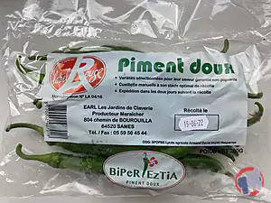 Rappel produit PIMENTS VERT DOUX conditionnés en sachet 200g BIPER ETZIA