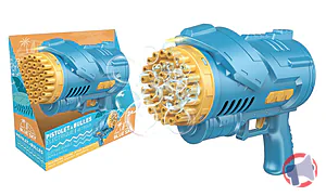Rappel produit PISTOLET A BULLES ELECTRIQUE 23 CM - 40 TROUS - LUMINEUX - LIQUIDE BULLES INCLUS - APD 3 ANS BLUE SKY