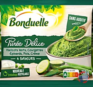 Rappel produit Purée délice : Haricots verts, courgettes, épinards, pois, crème, surgelée Bonduelle