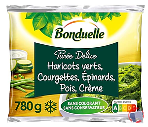 Rappel produit Purée délice : Haricots verts, courgettes, épinards, pois, crème surgelée Bonduelle