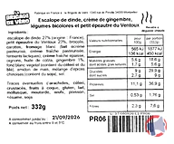 Rappel produit Plat cuisiné : Escalope de dinde, crème de gingembre au petit épeautre du Ventoux La brigade de vero (photo numéro 1)