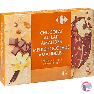 Rappel produit 4 Bâtonnets glace Vanille enrobage chocolat au lait et Amandes Carrefour