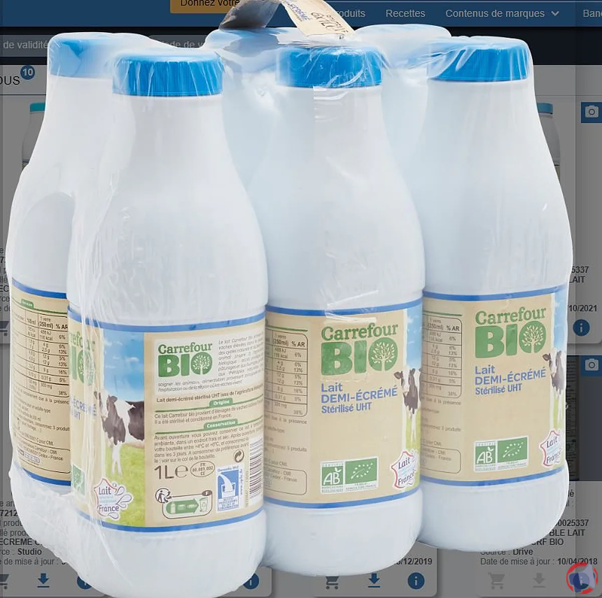 Rappel de produit : Lait demi-écrémé bio UHT Carrefour Bio