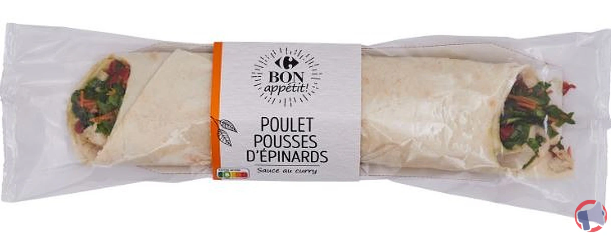 Rappel produit : wrap poulet épinards curry de Carrefour Bon appétit