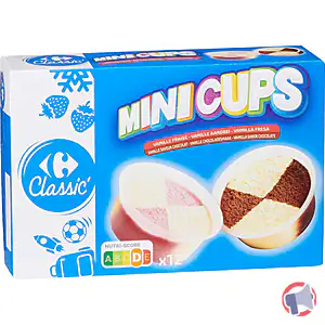 Rappel produit Mini cups - Vanille Fraise - Vanille saveur Chocolat x12 Carrefour / Carrefour Classic'