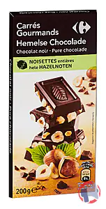 Rappel produit Carrés gourmands chocolat noir noisettes entières CARREFOUR