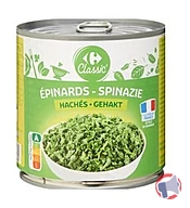 Rappel produit EPINARDS HACHES CARREFOUR classic (photo numéro 1)