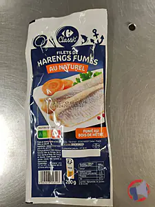 Rappel produit FILETS DE HARENGS FUMES AU NATUREL CARREFOUR CLASSIC